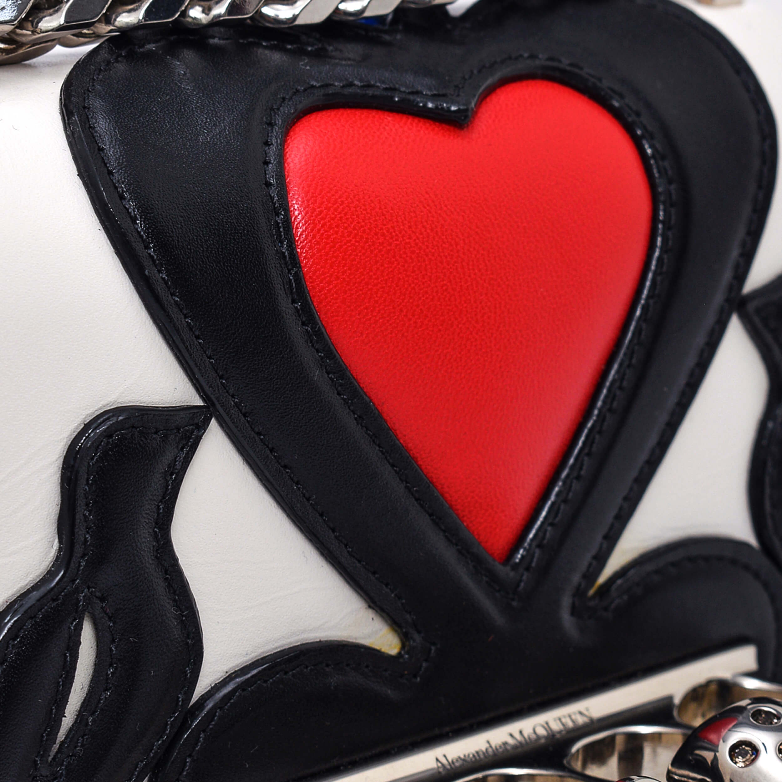 Alexander McQueen - White Leather Heart Jewelled Mini Shoulder Bag 